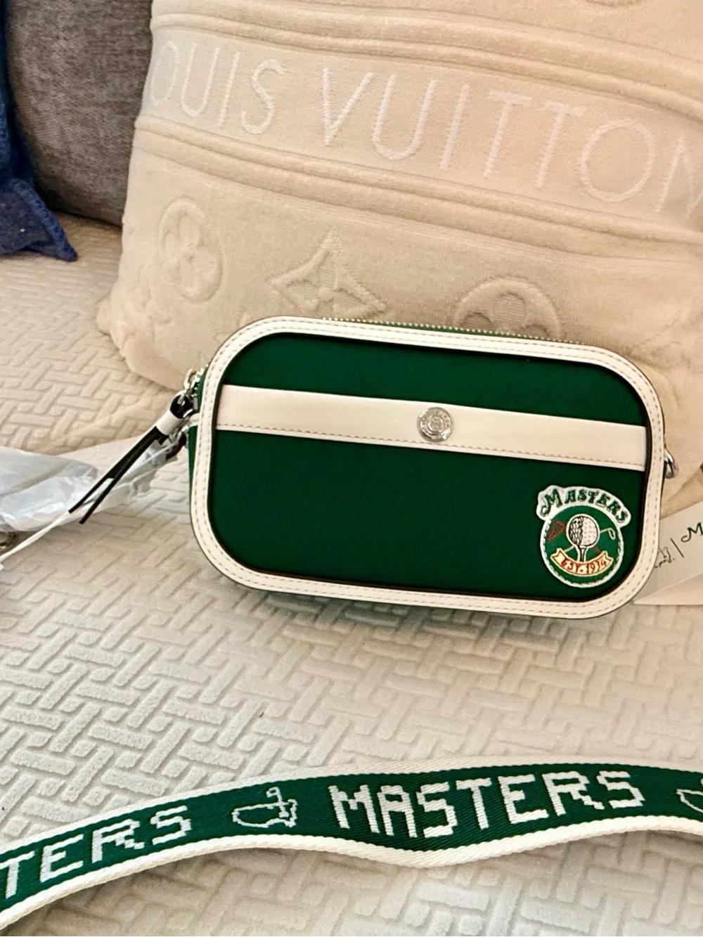 Masters Green and White Crossbody Bag by Tory Burch, and the Masters.